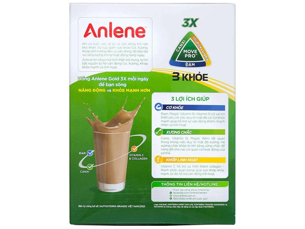 2 hộp sữa bột Anlene Gold 3X vị socola ít béo 440g