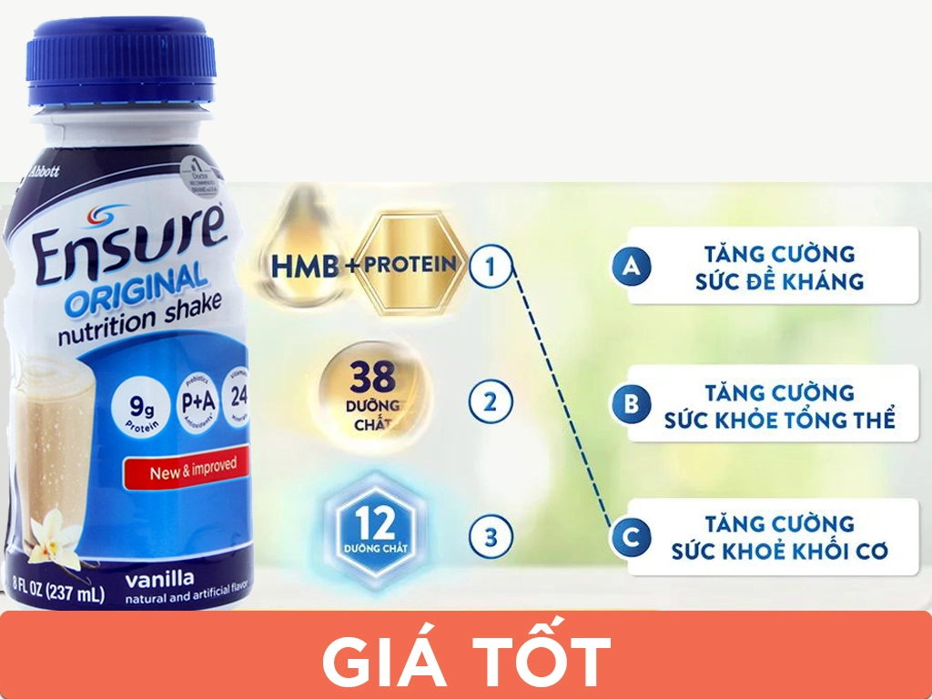 Lốc 6 chai sữa bột pha sẵn Ensure Original vani 237ml