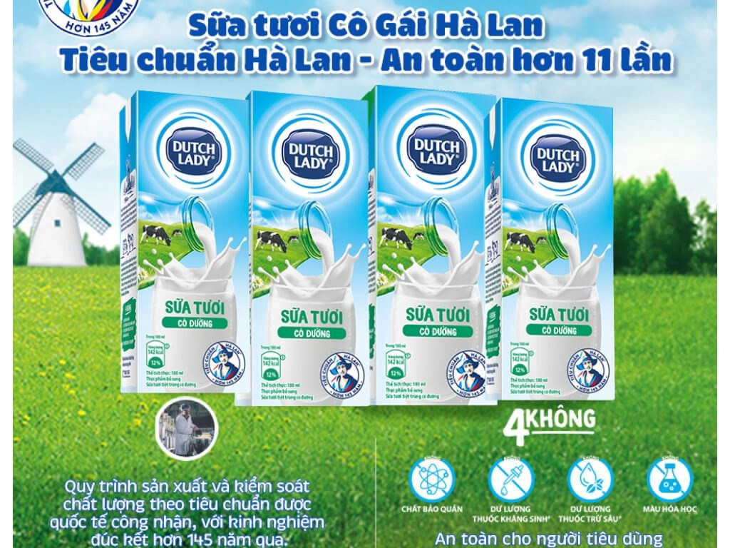 2 lốc sữa tươi tiệt trùng Dutch Lady có đường 180ml