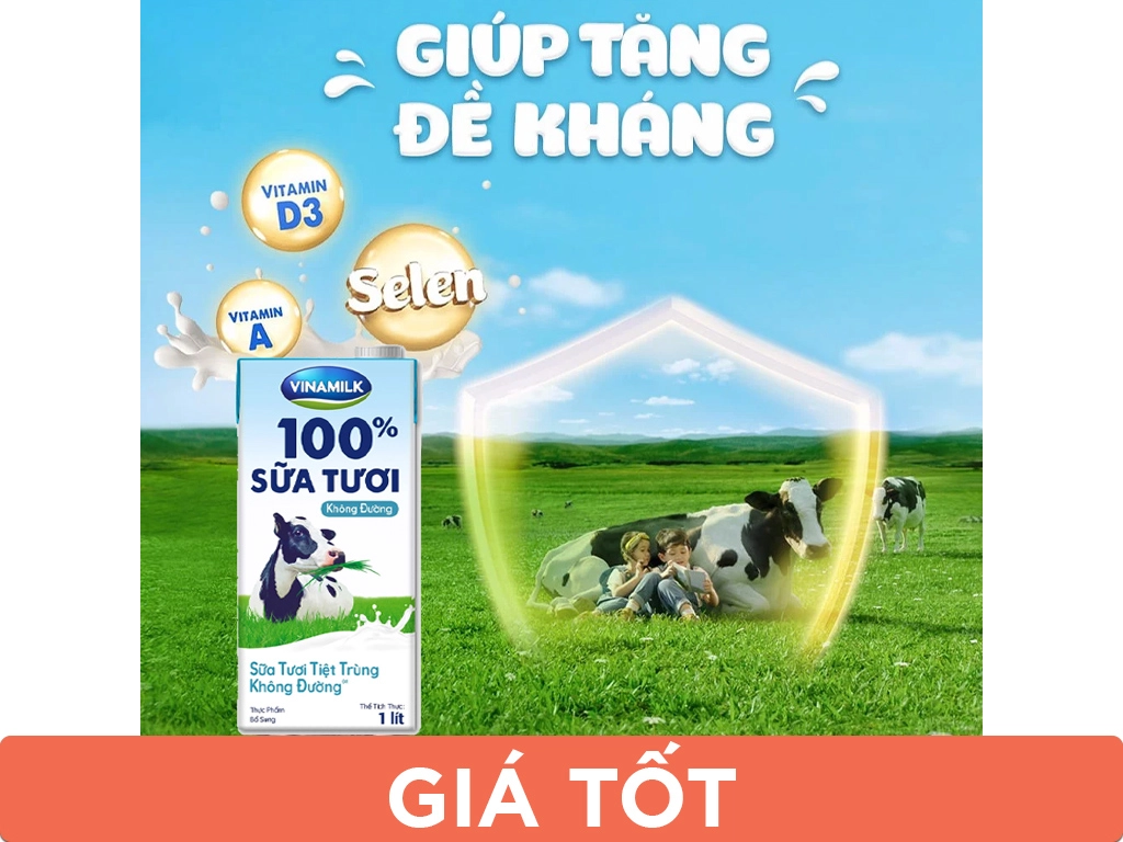 2 hộp sữa tươi tiệt trùng không đường Vinamilk 100% Sữa tươi 1 lít