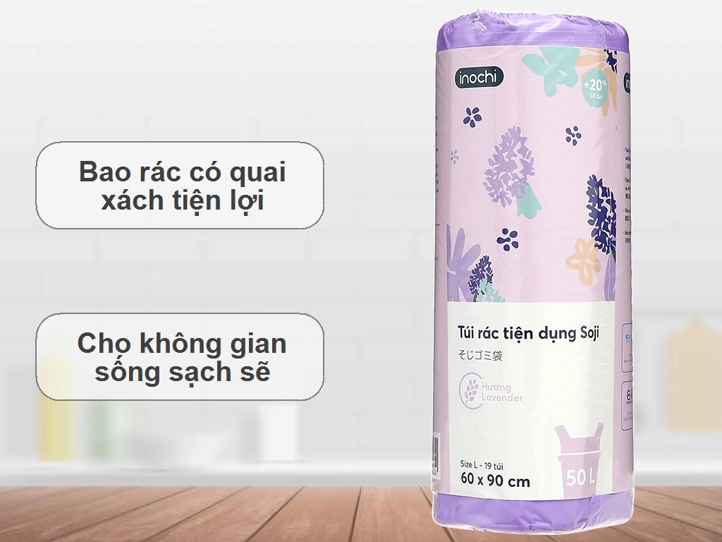 1 cuộn túi rác tiện dụng hương lavender Inochi 60x90cm